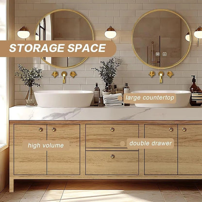 72” - 96” Modern French Bathroom Vanity Includes Round Defog Mirrors