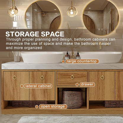 72” - 96” Retro Log Bathroom Vanity with Open Storage Rack