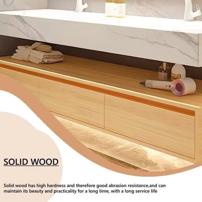 60” - 78” Modern Log Bathroom Vanity with Double Sinks Includes Rock Slab Integrated Sink