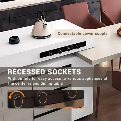 55” Modern Unique Kitchen Island Includes Integrated Slate Dining Table (No Chair)