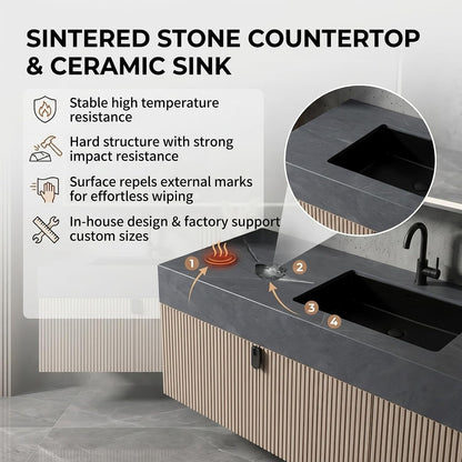 52''-110'' Modern Bathroom Vanity with Double Sink Includes Open Shelf Storage