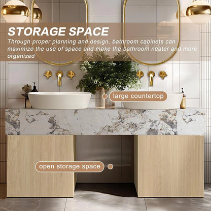 60” - 78” Modern Simple Bathroom Vanity Includes Open Storage Space & Solid Wooden Base