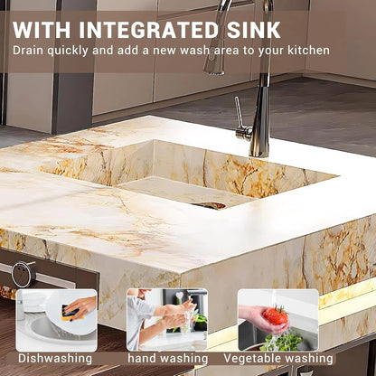 95” - 110” Light Luxury Kitchen Island Include Unique Golden Pattern Design (No Chair)