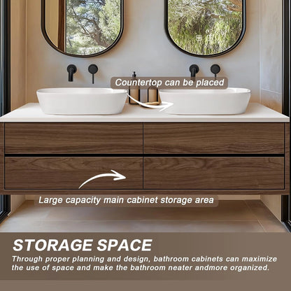 60” - 78” Modern Minimalist Bathroom Vanity Includes Dark Brown Log Drawers