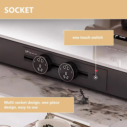 91” - 98” Grey Modern Kitchen Island Includes Trapezoidal Base & Glass Cabinet Door (No Chair)