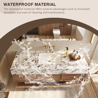 40‘’-60‘’ Wall-Mounted Single Sink Bathroom Vanity with Slate Countertop and Three Drawers (Lamp not included）