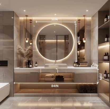 60” - 78” Art Simple Bathroom Vanity with Hidden Handle & Round Mirror