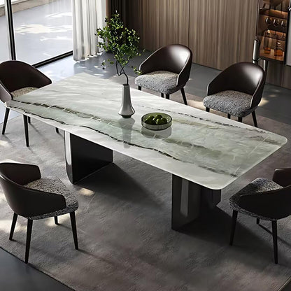 55.11"-70.86"Rectangular Sintered Stone Dining Table, Luxury White Marble Top with Veins