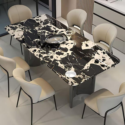 55.11"-70.86"Modern Black & White Marble Dining Table Set with 6 Chairs for Home