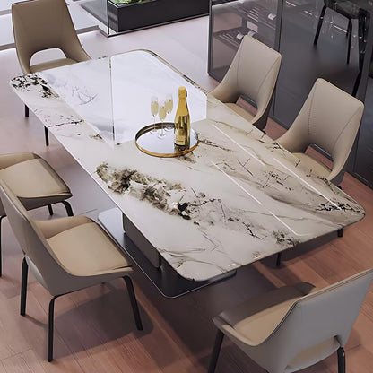55.11"-70.86"Luxury White Marble Dining Table Set with 6 Upholstered Chairs for Home