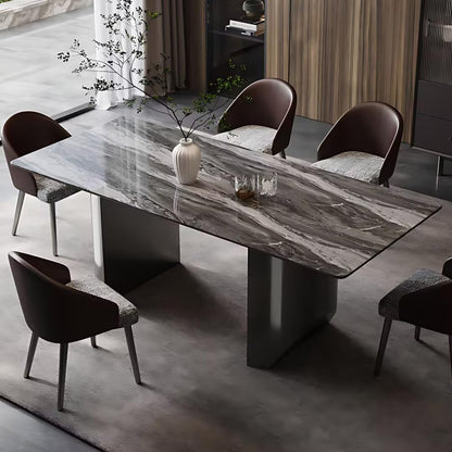 55.11:-70.86"Luxury Grey Marble Dining Table Set with 6 Upholstered Chairs for Home