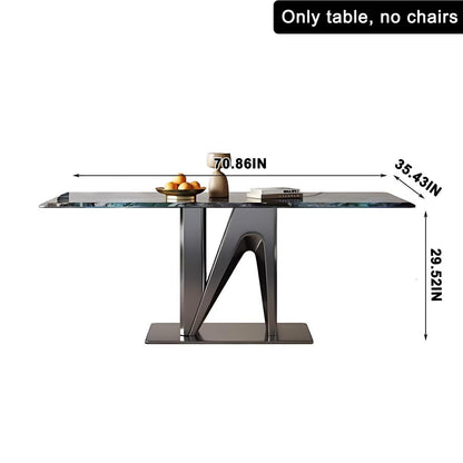 55.11“-70.86”Luxury Marble Dining Table with Polished Surface & Metal Base for 6 People