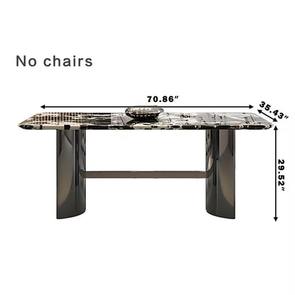 55.11"-70.86"Modern Black & White Marble Dining Table Set with 6 Chairs for Home