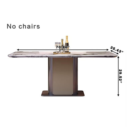 55.11"-70.86"Luxury White Marble Dining Table Set with 6 Upholstered Chairs for Home