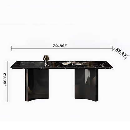 55.11"-70.86"Modern Black Marble Dining Table Set with 6 Chairs