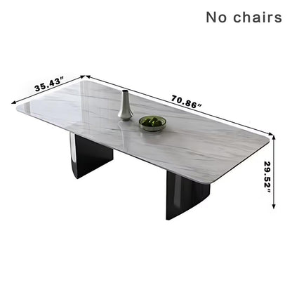 55.11"-70.86"Rectangular Sintered Stone Dining Table, White Marble Top with Black Metal Base
