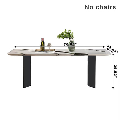 55.11"-70.86"Modern Ink Wash Marble Dining Table Set for 6, Luxury Stone Top with Metal Base