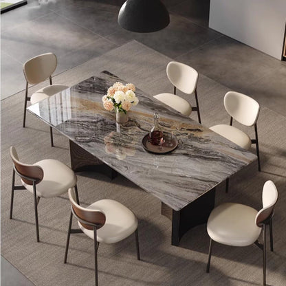 55.12"-70.87"Luxury Grey Marble Dining Table Set with 6 Upholstered Chairs