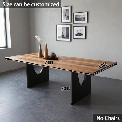 55.12"-78.74"Solid Wood Dining Table, Modern Rectangular Table with Black Metal U-Cut Legs