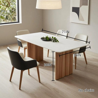 55.12"-78.74"Elegant White Surface Dining Table, Sleek Kitchen Table with Natural Wood Legs