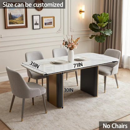55.12"-78.74"Modern White Marble Dining Table, Luxury Kitchen Table with Sleek Gold Trim Base