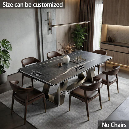 55.12"-78.74"Modern Dark Marble Dining Table, Contemporary Table with Unique V-Shaped Metal Legs