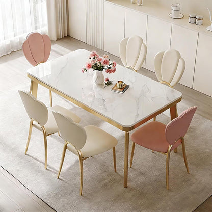 60"-70"Glam White Marble Dining Table with Gold Metal Frame for 4-6 People