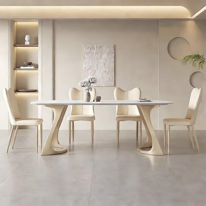 62"-78"Cream Style Sintered Stone Dining Table with Unique Curved Legs for 4-6