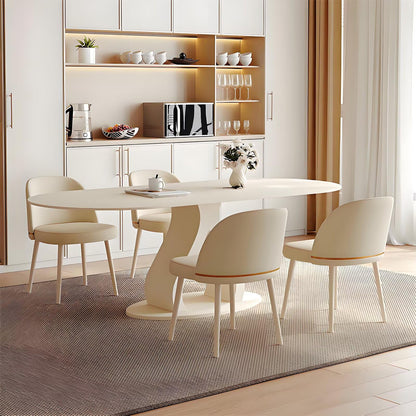 62"-78“Modern Cream White Oval Dining Table with Unique Sculptural Base for 4-6