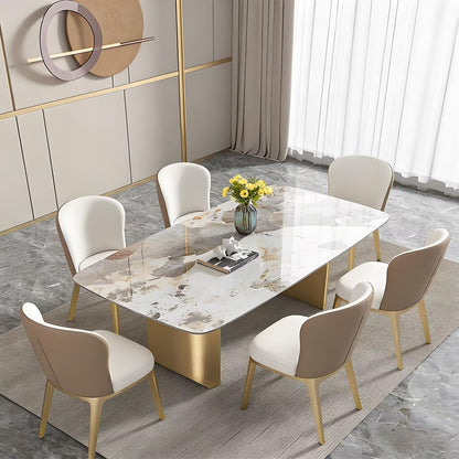 60"-70"Luxury Rectangular Dining Table with Marble Top & Gold Base for 6 People