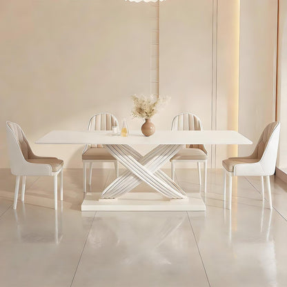 62"-78"Modern Cream White Dining Table with Unique X-Shaped Base