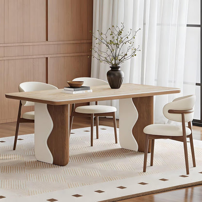 62"-70"Contemporary Cream Wood Dining Table, Stylish Wavy Legs for Dining Room