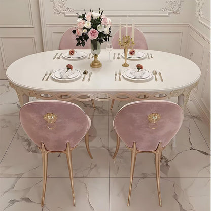 62"-70"Ornate Cream Dining Table, Oval with Intricate Wood Carvings for Formal Events
