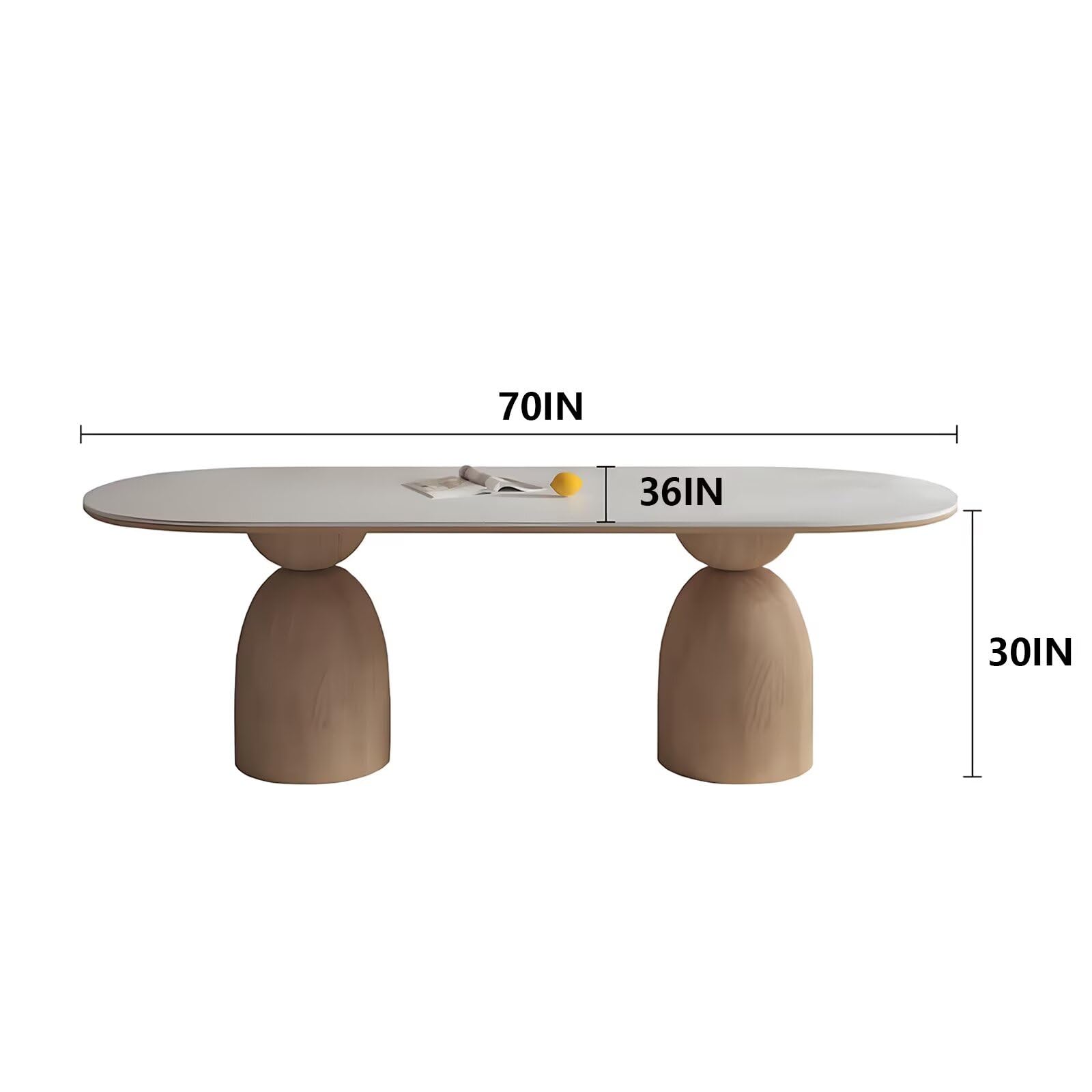 62"-78"Modern Oval Dining Table, White Top with Sculptural Wood Bases for 4-6 People