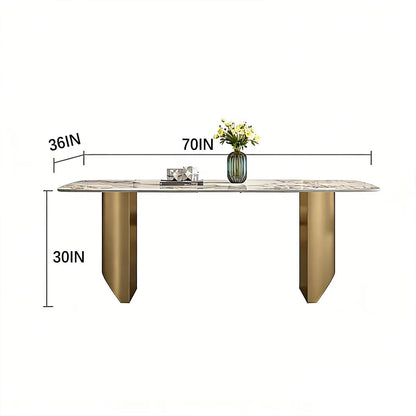 60"-70"Luxury Rectangular Dining Table with Marble Top & Gold Base for 6 People