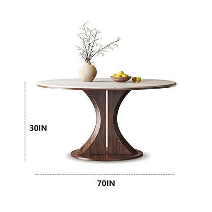 62"-78"Round Marble Dining Table with Wood Base, Modern Sintered Stone Table for 4-6