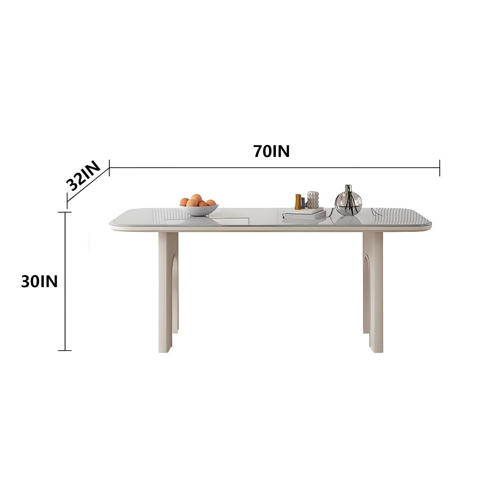 62"-78"Modern Cream White Dining Table with Unique Arched Legs for 4-6 People