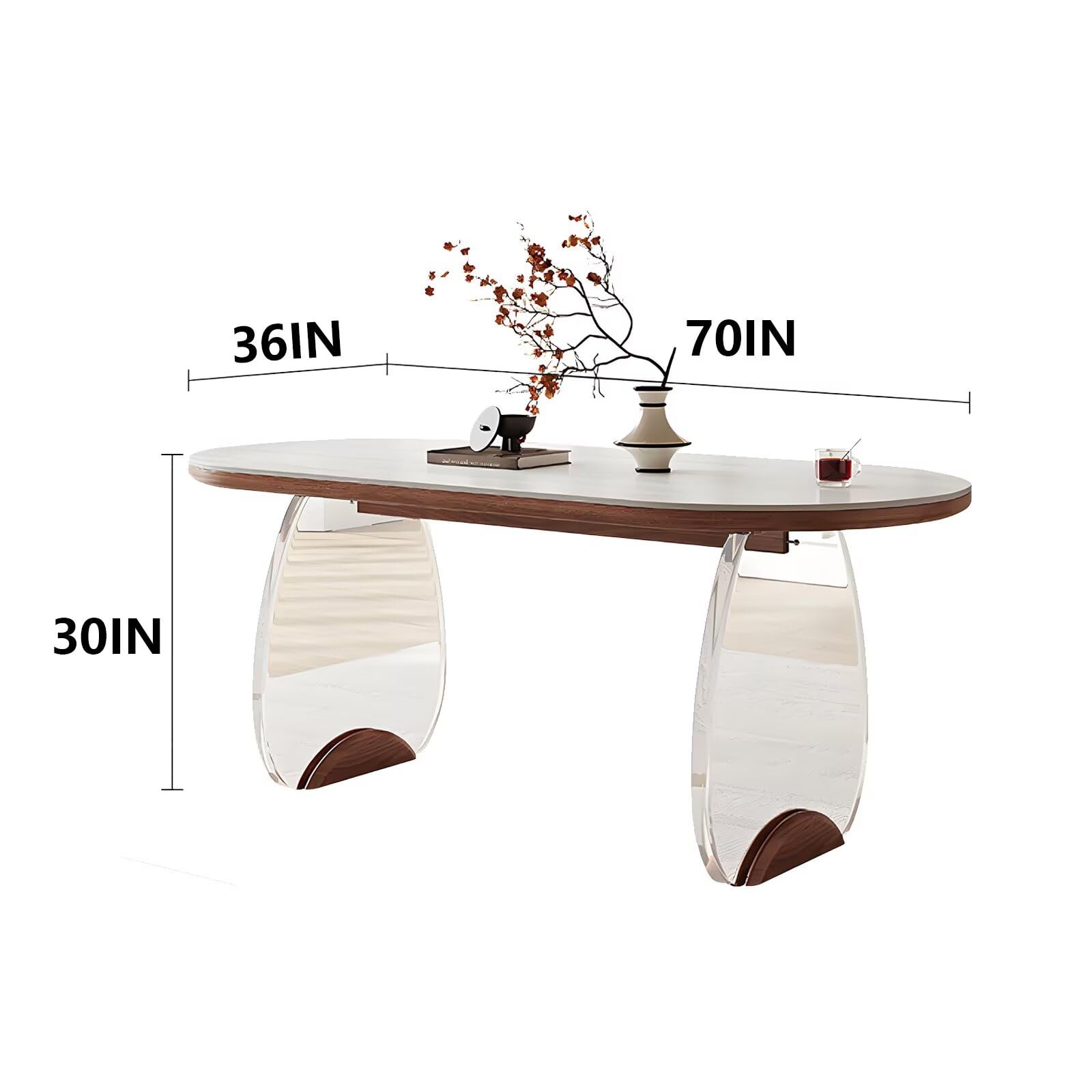62"-78"Modern Oval Dining Table with Sintered Stone Top & Acrylic Legs for 4-6 People