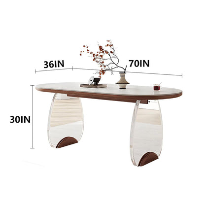 62"-78"Modern Oval Dining Table with Sintered Stone Top & Acrylic Legs for 4-6 People