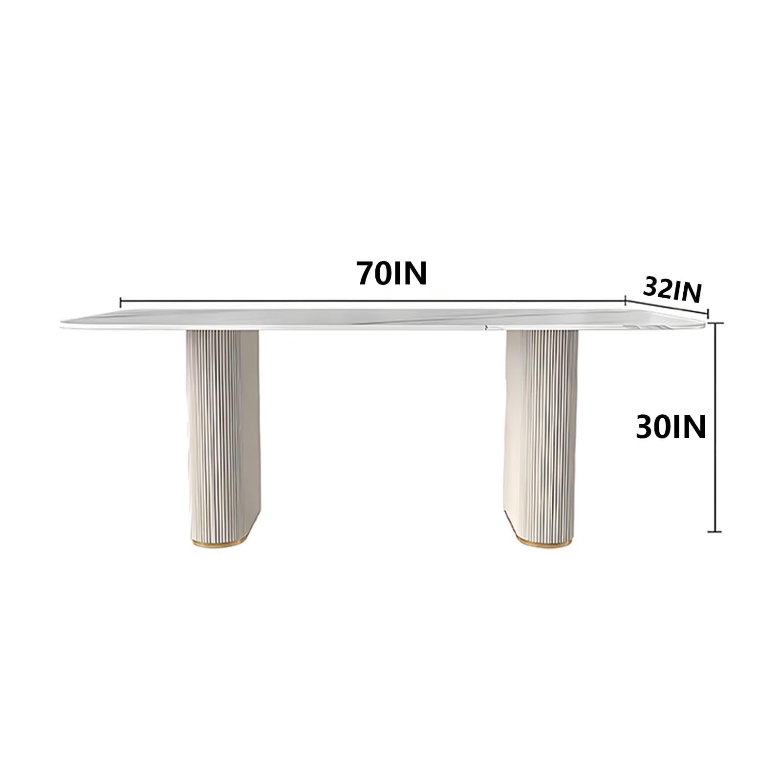 62“-78”White Sintered Stone Dining Table, Modern Rectangular Kitchen Table for 4-6 People