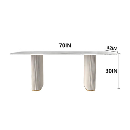 62“-78”White Sintered Stone Dining Table, Modern Rectangular Kitchen Table for 4-6 People