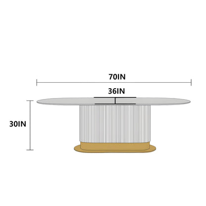 62“-78”Luxury Oval Dining Table with White Marble Top & Gold Base for 6-8 People
