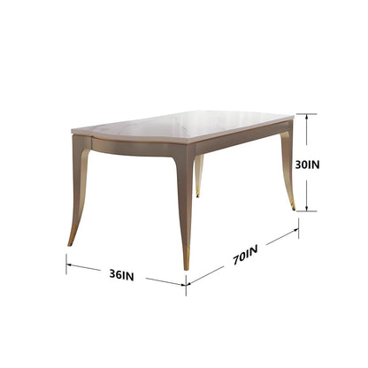 62"-70"Elegant Cream White Sintered Stone Dining Table with Gold Trim for 4-6