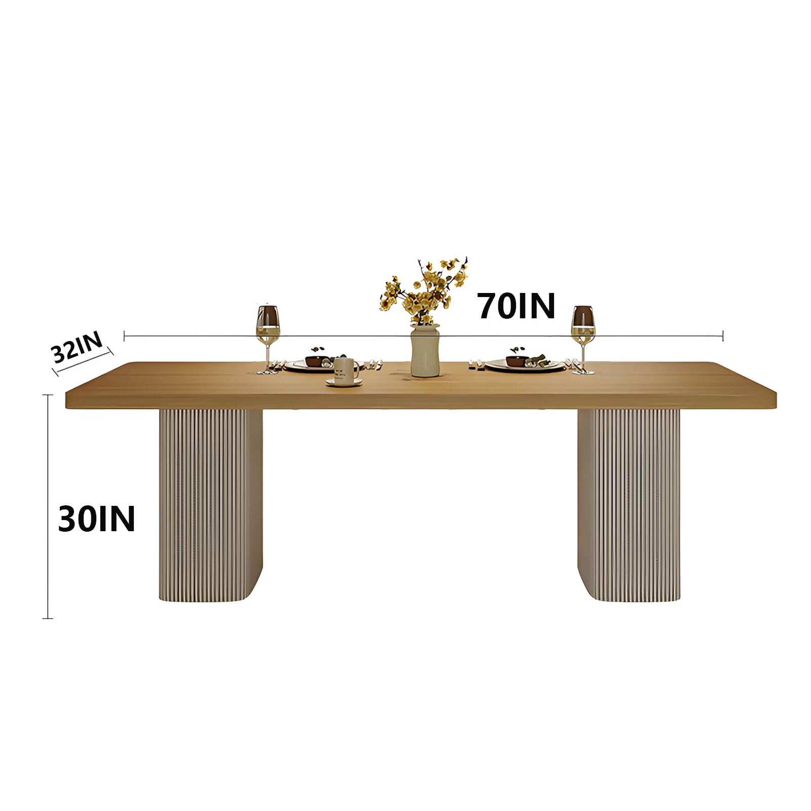 62"-78"Modern Japandi Dining Table, Light Wood Top with Fluted Base for 4-6 People