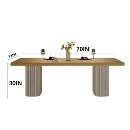 62"-78"Modern Japandi Dining Table, Light Wood Top with Fluted Base for 4-6 People