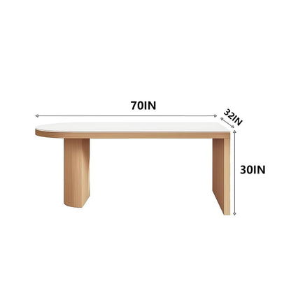 62"-78"Contemporary Mid-Century Dining Table, Cream Top & Natural Wood Legs