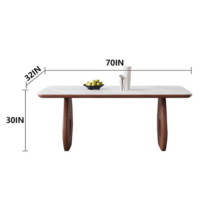 62"-70"Modern Mid-Century Dining Table with Marble Top & Unique Wood Base for 4-6