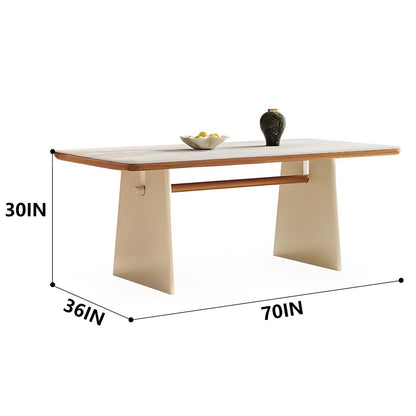 62"-70"Modern Rectangular Dining Table, Neutral Tone with White Base for Small Kitchen