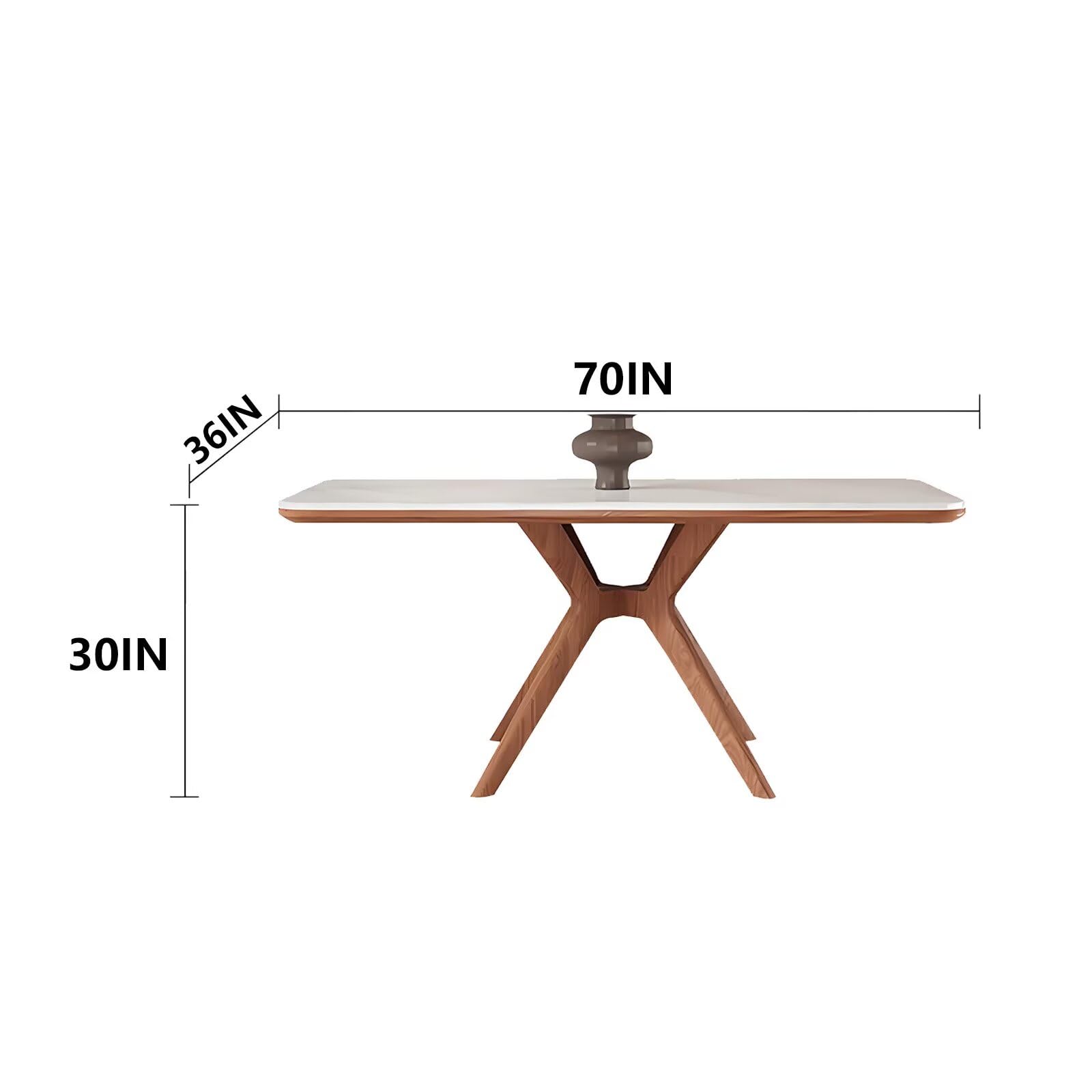 62“-78”Minimalist Scandinavian Dining Table, White Veined Top with Natural Wood Frame