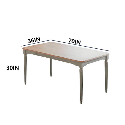62"-78"Retro French Country Dining Table, Light Green Frame with Natural Wood Top